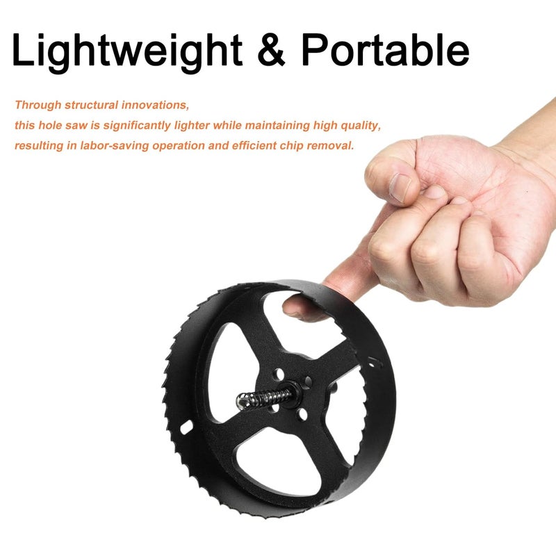 VIKITON 4-1/2 Inch Hole Saw with Arbor for Wood Metal Plastic, 4.5 in Bimetal Hole Cutter, Fast Chip Removal, Smooth Flat Drilling Edge, Lightweight & Portable (Black) - Image 2